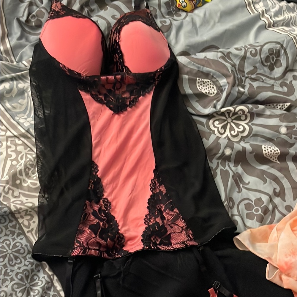 Elegant Black and Pink Lace Chemise